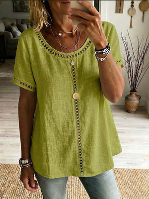 Casual Patchwork Cutout Short Sleeve Top