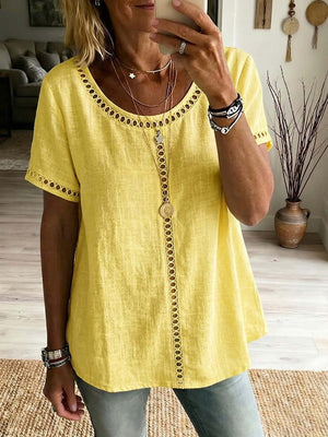 Casual Patchwork Cutout Short Sleeve Top