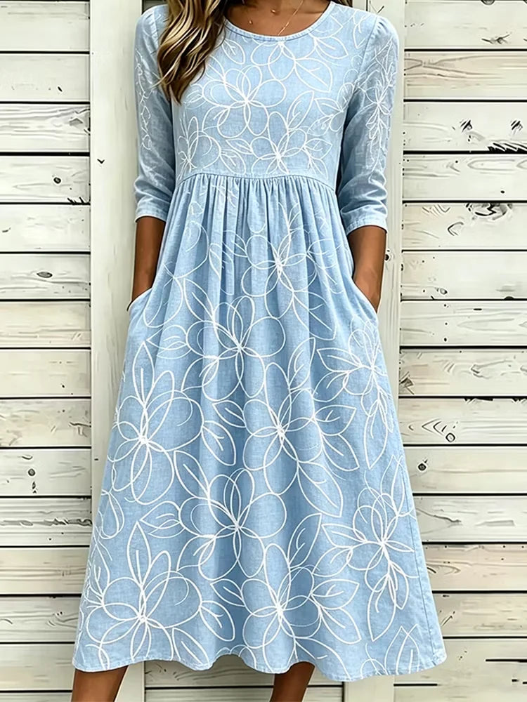 Casual Art Print Midi Dress