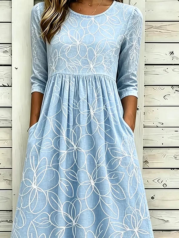 Casual Art Print Midi Dress