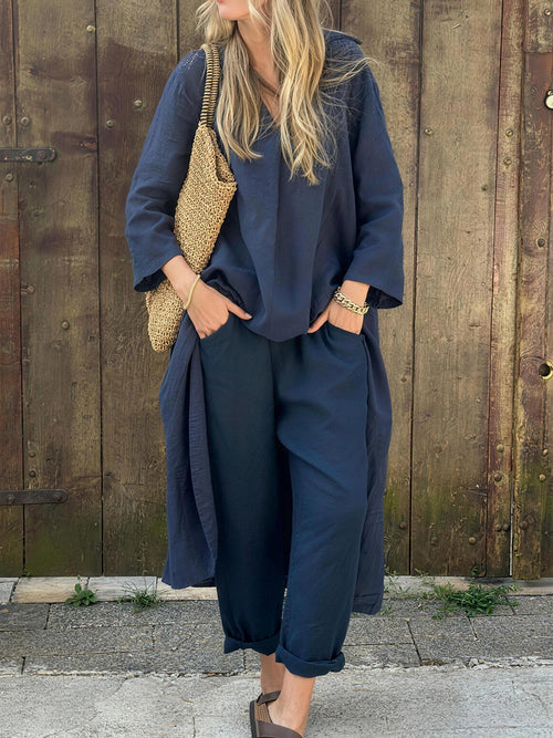 Casual Asymmetric Cotton Linen Two-Piece Set