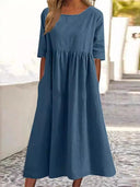 Casual Chic Cotton-Linen Pocket Midi Dress