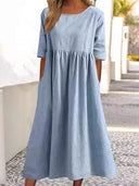 Casual Chic Cotton-Linen Pocket Midi Dress