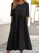 Casual Chic Cotton-Linen Pocket Midi Dress