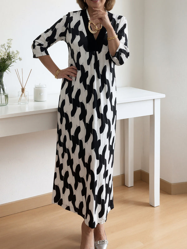 Casual Chic Mid-Sleeve V-Neck Maxi Dress