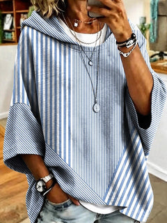 Casual Chic Striped Hooded Sweatshirt