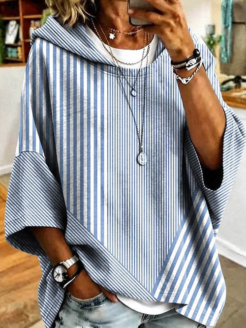 Casual Chic Striped Hooded Sweatshirt