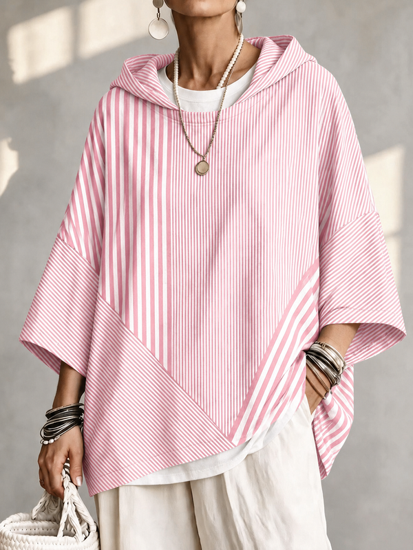 Casual Chic Striped Hooded Sweatshirt