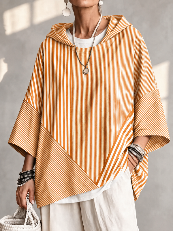 Casual Chic Striped Hooded Sweatshirt