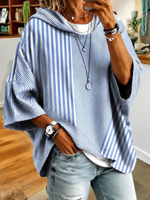 Casual Chic Striped Hooded Sweatshirt