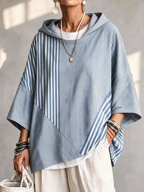 Casual Chic Striped Hooded Sweatshirt