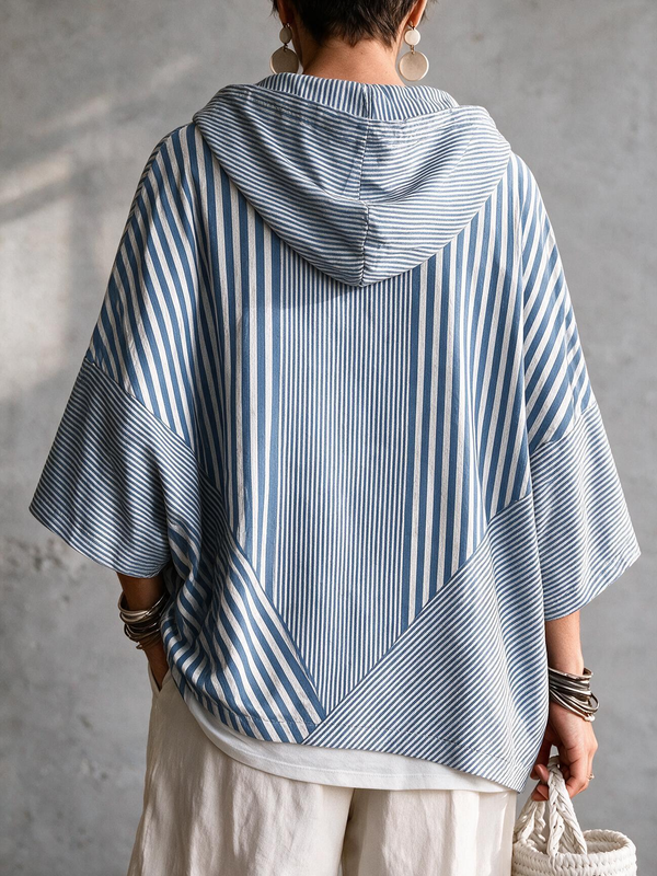 Casual Chic Striped Hooded Sweatshirt