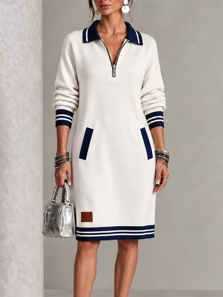 Casual Chic Zip-Front Polo Midi Dress