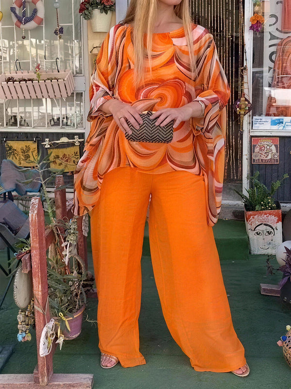 Casual Chiffon Print Two-Piece Set