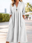 Casual Cotton-Linen Long-Sleeve Maxi Dress