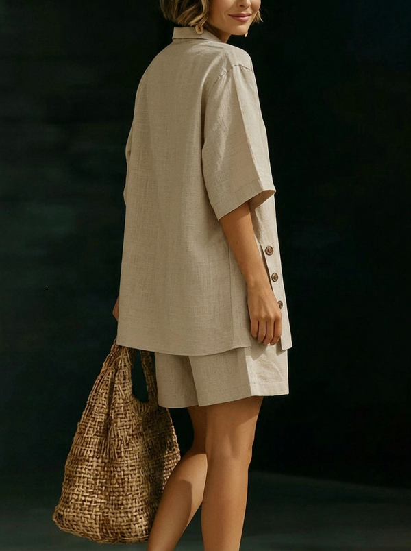 Casual Cotton Linen Shirt & Shorts Two-Piece Set