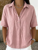 Casual Cotton Linen Short Sleeve Top