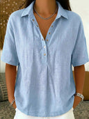 Casual Cotton Linen Short Sleeve Top