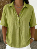 Casual Cotton Linen Short Sleeve Top
