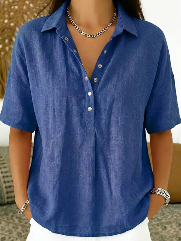 Casual Cotton Linen Short Sleeve Top