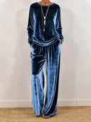 Casual Crew Neck Long Sleeve Velvet Set