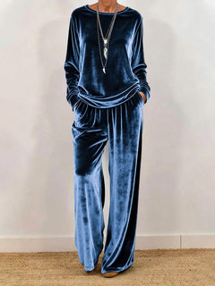 Casual Crew Neck Long Sleeve Velvet Set