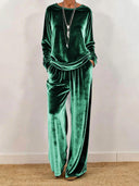 Casual Crew Neck Long Sleeve Velvet Set