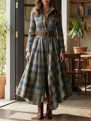 Casual Elegant Plaid Maxi Dress