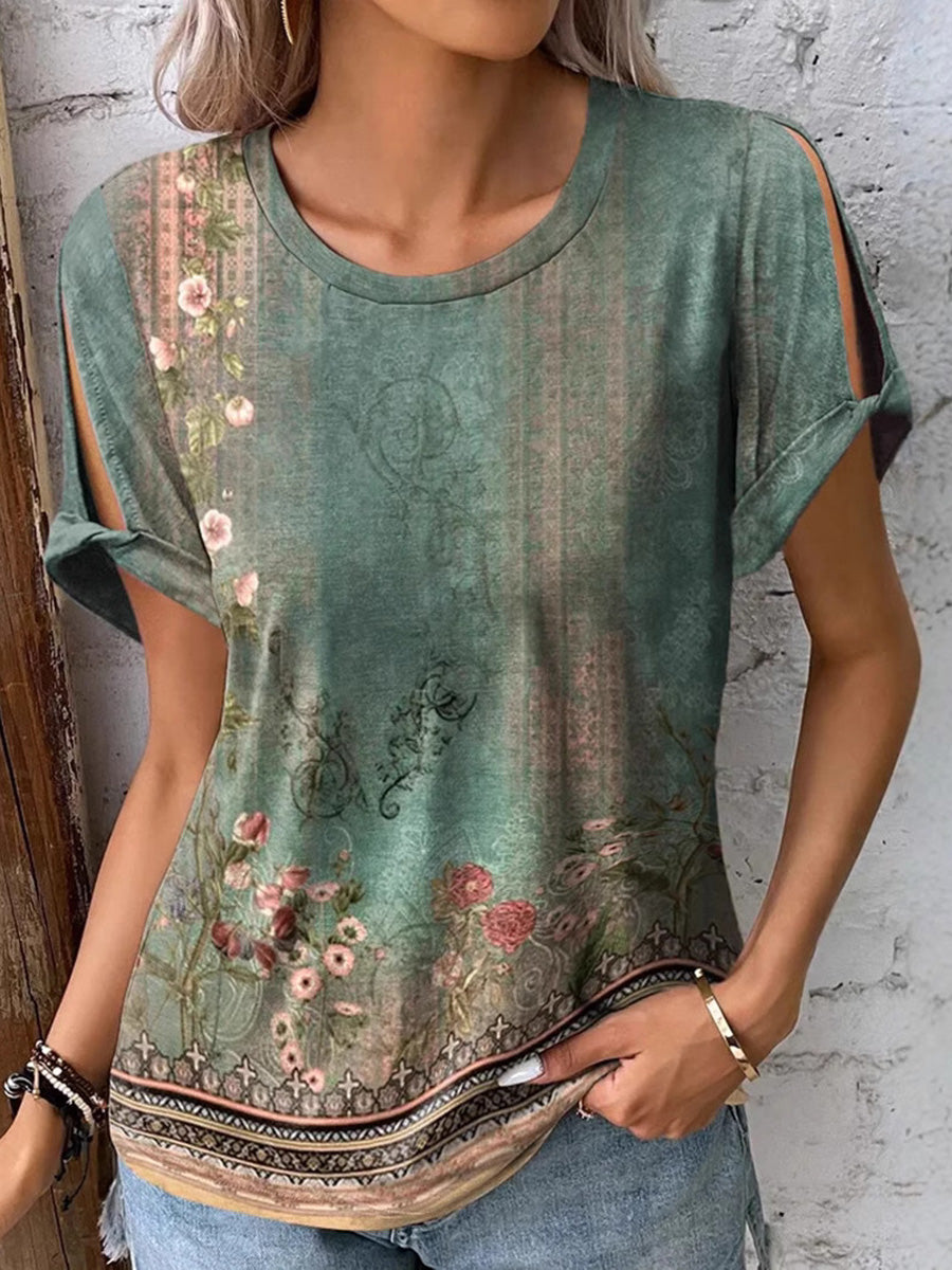 Casual Floral Short Sleeve Top