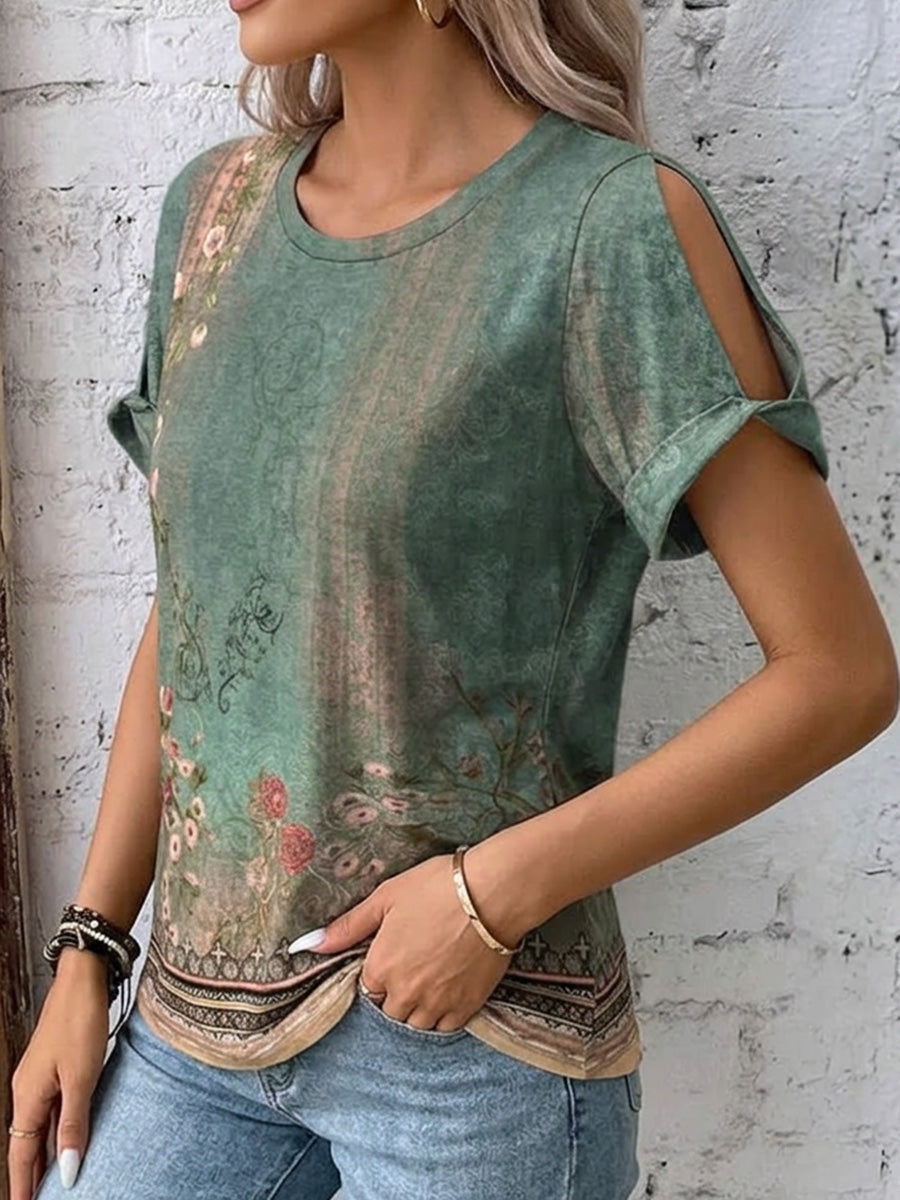 Casual Floral Short Sleeve Top