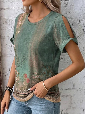 Casual Floral Short Sleeve Top