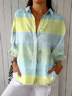 Casual Geometric Print Color-Block Blouse