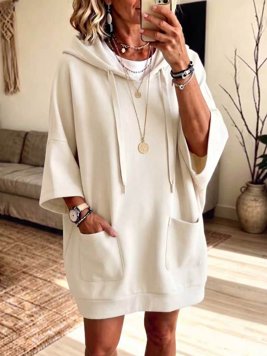 Casual Hooded Sweatshirt Midi Dress
