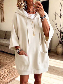 Casual Hooded Sweatshirt Midi Dress