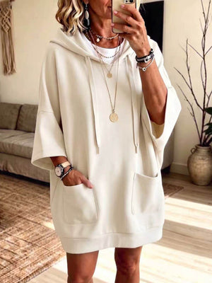 Casual Hooded Sweatshirt Midi Dress