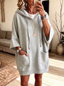 Casual Hooded Sweatshirt Midi Dress