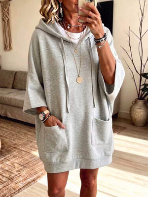 Casual Hooded Sweatshirt Midi Dress
