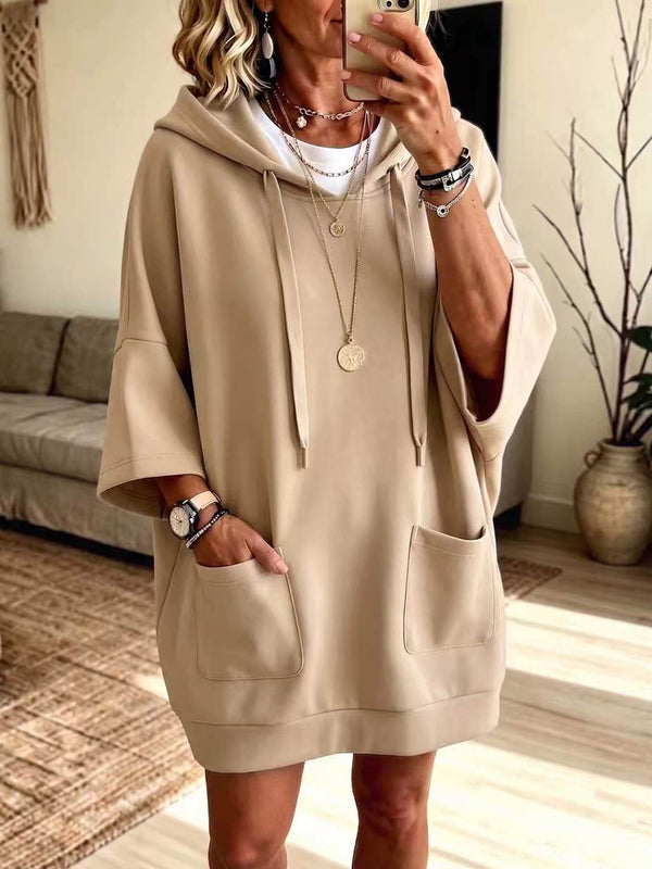Casual Hooded Sweatshirt Midi Dress