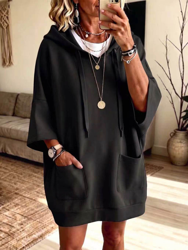 Casual Hooded Sweatshirt Midi Dress