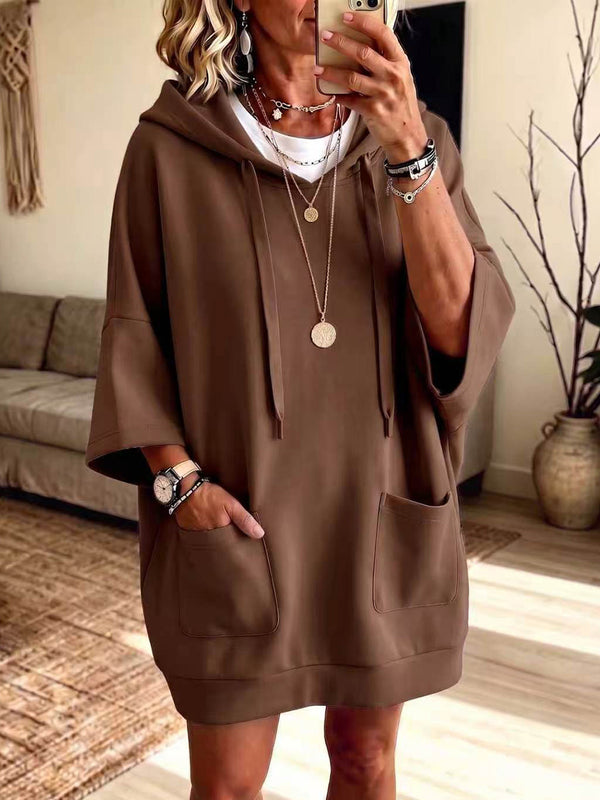 Casual Hooded Sweatshirt Midi Dress