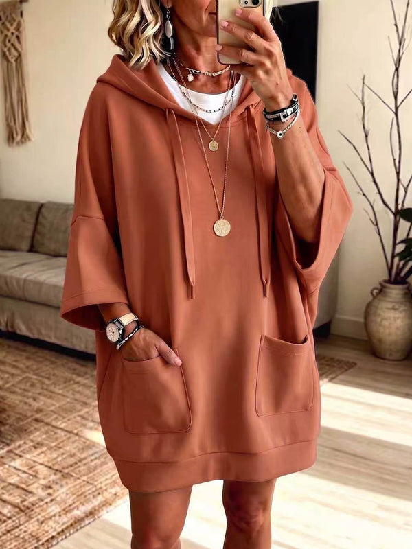 Casual Hooded Sweatshirt Midi Dress