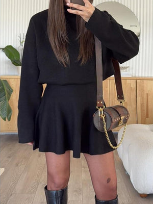 Casual Knit Long-Sleeve Mini Dress