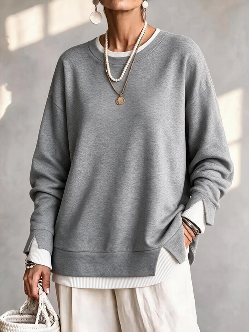 Casual Layered Look Pullover Sweatshirt