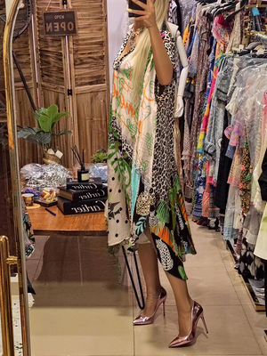 Casual Leopard-Print V-Neck Midi Dress
