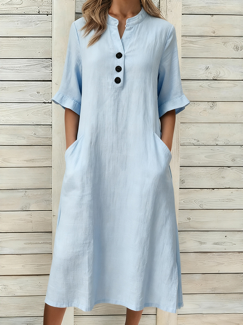 Casual Linen Blend Midi Dress