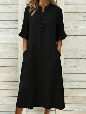 Casual Linen Blend Midi Dress