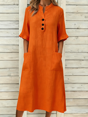 Casual Linen Blend Midi Dress