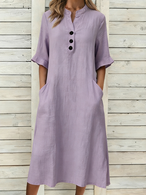 Casual Linen Blend Midi Dress