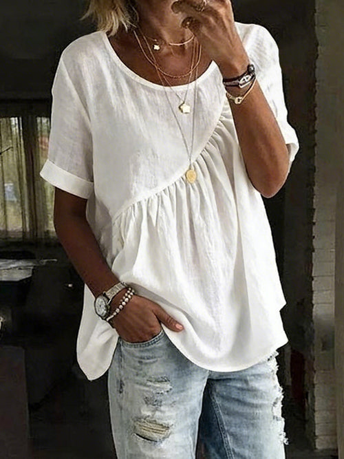 Casual Linen Blend Short Sleeve Top