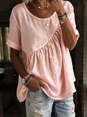 Casual Linen Blend Short Sleeve Top